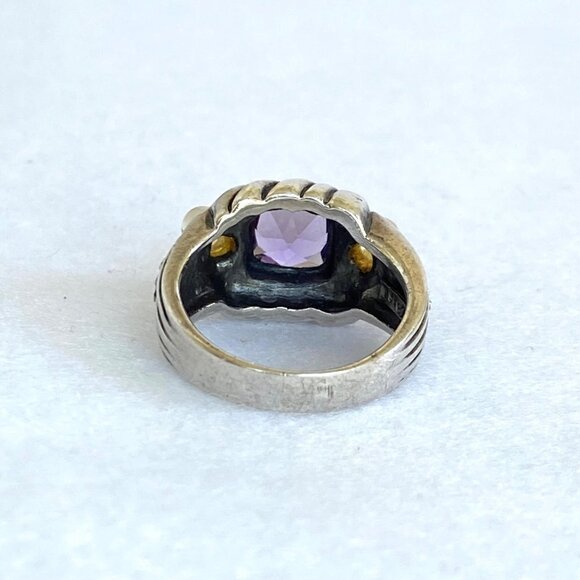 Sterling Silver 925 Cushion Cut Amethyst Double Citrine Wide Band Ring Sz 6.5 - Picture 8 of 16